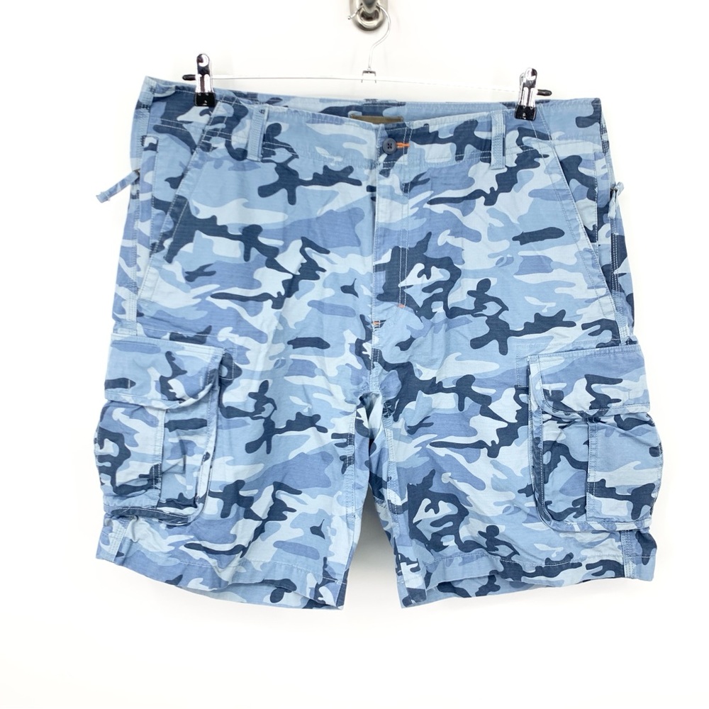 LL Bean Men Size‎ 40 Shorts Blue Camo Canvas Cargos Natural Fit Allagash 10"